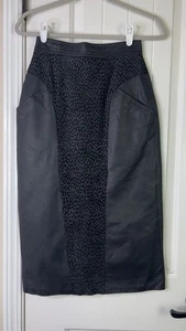 Vtg Winlit Sz 5/6 Black Leather Suede Long Pencil Skirt 90's Boho Goth Grunge - Picture 1 of 17