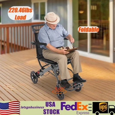 Plegable Ligero Transporte Silla de Ruedas Portátil Plegable Transporte con Freno de Mano Foto 1 de 4