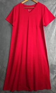 NWT Denim & Co Maxi Dress Large Red Empire Waist V-Neck Cotton RN81893 A199937 - Picture 1 of 11