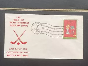 PAKISTAN WORLD CUP HOCKEY TOURNAMENT BARCELONA 1971 FIRST DAY COVER, KARACHI PB - Picture 1 of 3