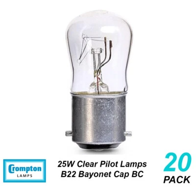 20 x 25W Clear Pilot Light Globes Bulbs Lamps B22 Bayonet BC Incandescent 10181 - Image 1 of 2