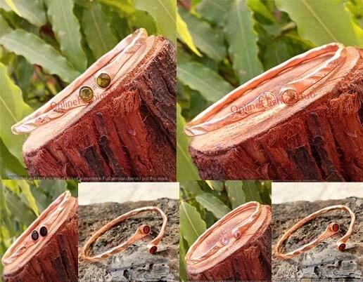 Faceted Topaz Gemstone Cuff Bangle/Bracelet Wedding Round Pure Copper Gift Idea - Image 1 of 1