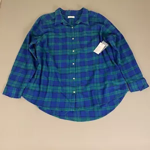 Croft & Barrow Flannel Shirt Women's Plus Size 2X Blue Green Plaid Soft New NWT - Picture 1 of 13