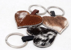 Juego de 3 Llaveros 100% Natural Piel de Vaca Forma de Corazón Cuero Pelo en Llavero 35 - Imagen 1 de 2