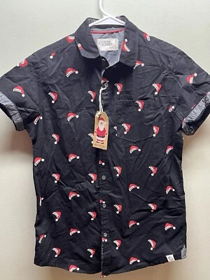 Free Planet  shirt mens size small Christmas believe button up New! santa hat - Image 1 of 4