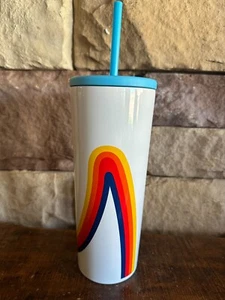Vaso de acero inoxidable ALDI Gear 24 oz blanco con arco iris con tapa y pajita - Imagen 1 de 7