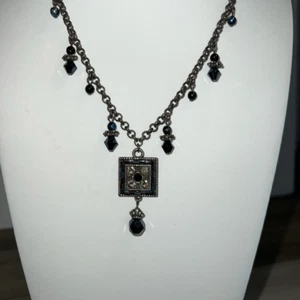Premier Designs Mystique Necklace Iridescent Blue Crystal Antique Silver Tone - Picture 1 of 6