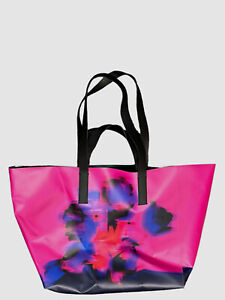 $798 Dries Van Noten Women's Pink Blurry Floral Print PVC Leather Tote Bag