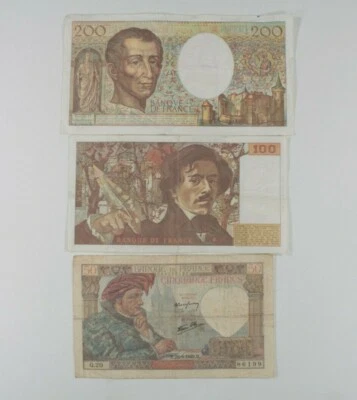 France 3-Notes Francs Set // Jacques Coeur, Eugene Delacroix & Montesquieu - Image 1 of 3