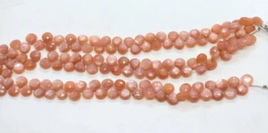 8 Inch Natural Peach Moonstone 7-8mm Heart Shape Faceted Cut Loose Gemstone Bead - Picture 1 of 5