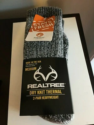 BRAND NEW MEN'S SIZE MEDIUM REALTREE THERMAL DRY KNIT SOCKS IN BOOT HEIGHT 2 PK - Image 1 of 4