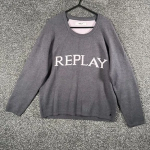 Replay Jumper Womens Large Grey Knitwear Spell Out Pullover Crew Neck Sweater - Picture 1 of 13
