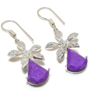Mohave Charoite Gemstone Silver Plated Earrings Flower Jewelry 2.5" - Picture 1 of 1