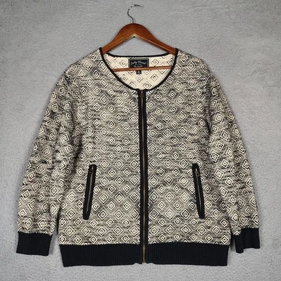 Cárdigan Lucky Brand Mujer XL Beige Negro Estampado Azteca Tejido Cremallera Completa Suéter Foto 1 de 4