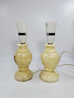 Pair of Small Table Lamps Faux Marble/Alabaster? Cream Decor AF see description - Image 1 of 4