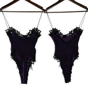 Jonquil by Diane Samandi Vintage Satin Teddy Bodysuit Purple w/ Lace, size Small - Picture 1 of 5