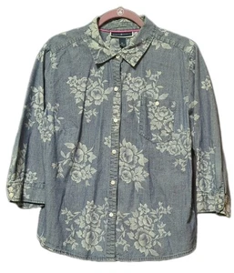 Camisa Karen Scott Cambray Abotonada Para Mujer Talla XL Azul Románico Occidental - Imagen 1 de 9