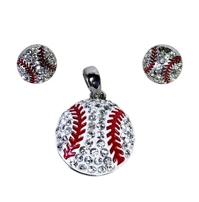 Brincos e colar de beisebol com pingente de strass de cristal - Imagem 1 de 4