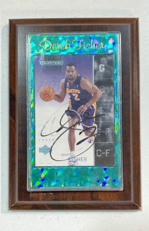 Tarjeta coleccionable firmada Derek Fisher Los Angeles Lakers 2002 cubierta superior con placa Foto 1 de 4