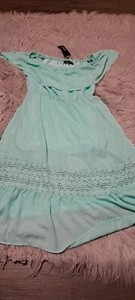 Allegra K Womens Mint Green Polyester Off Shoulder Ruffle Lace Midi Dress Size M - Picture 1 of 6