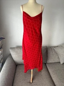Planet Red Geometric Bias Cut Chiffon Cowl Neck Slip Dress with Straps - Size 16 - Picture 1 of 12