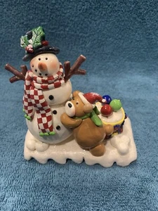 Christmas snowman with bear and gifts on base - Picture 1 of 3