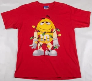 Vintage M&M's Candy MMs Brand Yellow MM Christmas Lights Red T-Shirt Men's Large - Picture 1 of 7