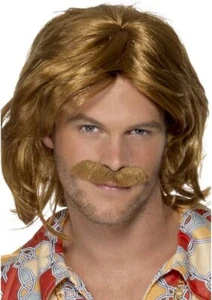 Smiffys 70s Super Trouper Wig and Moustache - Brown - Picture 1 of 2