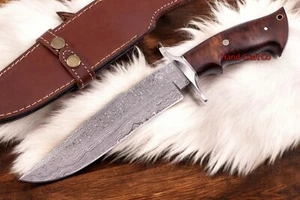 15" Handmade Damascus Steel Hunting Bowie Knife with Wood Handle &Leather Sheath - Photo 1/9