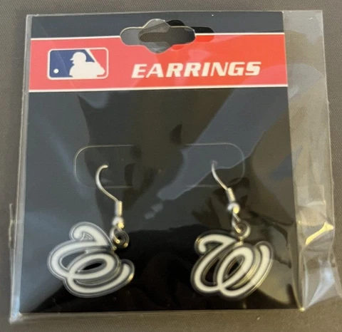 Washington Nationals MLB White Logo Dangle Earrings NIP Cover
