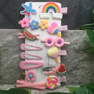 14 PC Candy-Colored Rainbow Themed Hair Barrette Clip Ages 1-9 New Free Ship 289 - Picture 1 of 2