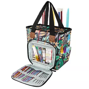 Large Knitting Bag Organizer, Travel Yarn Storage Tote Crochet Hook Holder Case - Picture 1 of 8