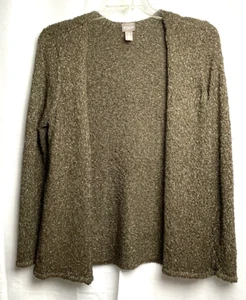 Chico's Women's Open Front Cardigan Gold Thread Detail Size 2 (L/12) Brown B*N - Picture 1 of 5