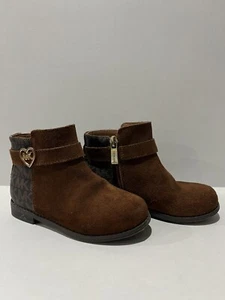 Michael Kors Girls Emma Theodora Logo Print Detail Bootie Size 3 Toddlers Brown - Picture 1 of 4