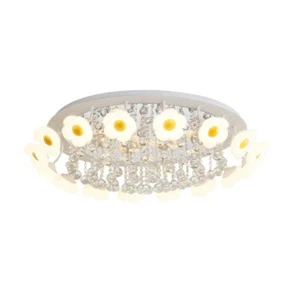 Cream Style Crystal Ceiling Chandelier Dimmable Floral Pendant Lamp Living Room - Picture 1 of 10