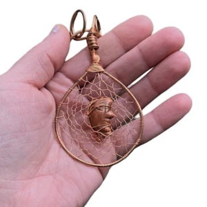 Red Goldstone Crescent Moon & Copper Dreamcatcher Wire Wrap Pendant Gift For Mom - Picture 1 of 10