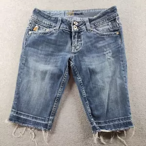 Miss Me Women’s Jean Shorts Blue Size 26 Bermuda Raw Hem Striped Low 12" Denim - Picture 1 of 10