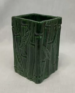 Miramar Of California Vintage (c)1950 Square Green Bamboo Motif Vase 3x3x5 AS-IS - Picture 1 of 7