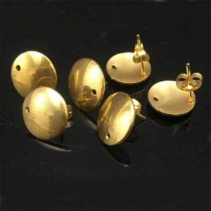 Gold Plated Stainless Steel Ear Post Stud Earring Findings Round Flat 20pcs/lot - Picture 1 of 3