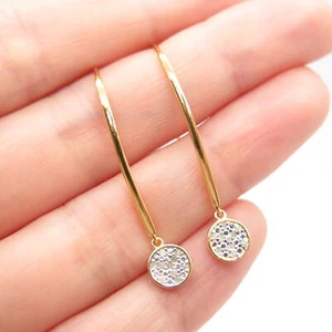 925 Sterling Silver Gold Plated Real White Diamond Round Hook Earrings - Picture 1 of 5