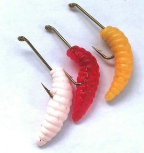 4,6,8 or 12 Trout Fly Fishing Flies JELLY MAGGOTS GRUBS 10s hook 1st class post - Picture 1 of 1