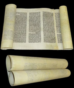 LARGE TORAH BIBLE SCROLL MANUSCRIPT 100 YEARS OLD ISRAEL Exodus - 1:1 - 7:15 - Picture 1 of 19