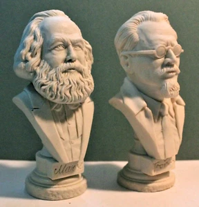 MARX + TROTSKI 2 resin BUSTS 5" SCULPTURES PHILOSOPHY PHILOSOPHER SOCIALIST ART - Picture 1 of 24
