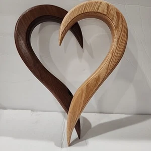 Wild Flower Wood 3D Heart Vase Black Walnut And Red Oak BoHo Natural - Picture 1 of 9