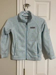 Columbia Girls 7/8 Fleece Jacket Teal With Flowers - Picture 1 of 8