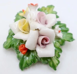 Vintage Capidemonti Italy Fine Porcelain Multi Flower Pin Brooch w Original Box - Picture 1 of 10