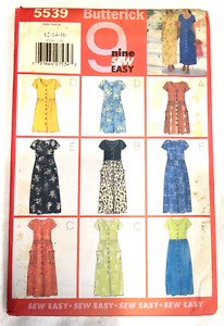 Butterick 5539 Sew Easy Sewing Pattern Misses 9 Styles Dresses  12 - 14 - 16 