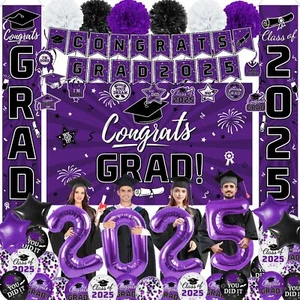 Graduation Decorations Class of 2025 Set - Purple Themed Congrats Grad Banner - Picture 1 of 6