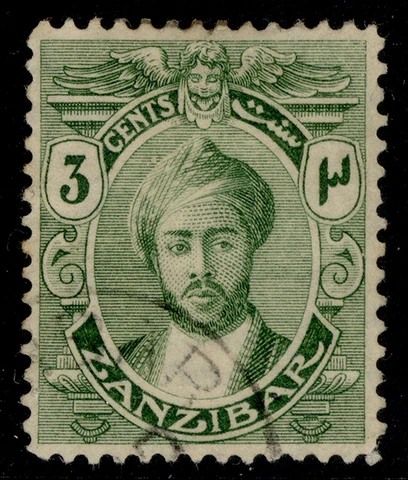 ZANZIBAR GV SG277, 3c yellow-green, FINE USED Cover