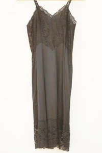 Vintage 60s Vanity Fair Black Lace Trim Slip Dress - Picture 1 of 4